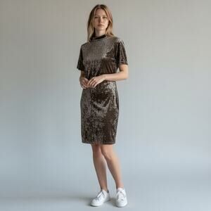 Cotton On Women's Pewter Crushed Velvet Short Sleeve Dress Size Large